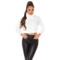 Womens knitted crop sweater with turtle neck creme-white