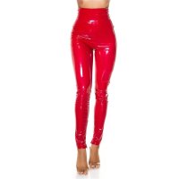 Glossy womens high waist vinyl trousers latex look red