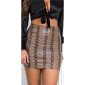Sexy womens wet look mini skirt with snake print brown