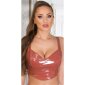 Bauchfreies Damen Träger Crop-Top in Latex-Look Braun