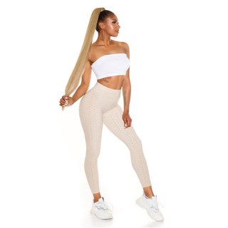 Womens sport leggings trousers with high waist beige