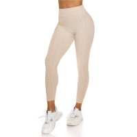 Womens sport leggings trousers with high waist beige