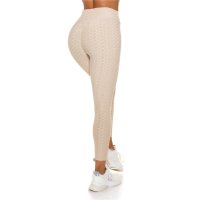 Womens sport leggings trousers with high waist beige UK 10/12 (S/M)