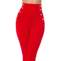 Elegant womens high waist flare trousers with buttons red