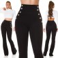 Elegant womens high waist flare trousers with buttons black