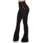 Elegant womens high waist flare trousers with buttons black