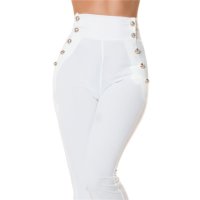 Elegant womens high waist flare trousers with buttons white