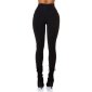 Gefütterte Damen Stoffhose Treggings mit Kunstleder Schwarz