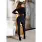 Gefütterte Damen Stoffhose Treggings mit Kunstleder Schwarz
