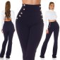 Elegant womens high waist flare trousers with buttons navy UK 10 (S)