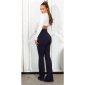 Elegant womens high waist flare trousers with buttons navy UK 14 (L)