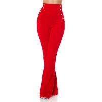 Elegant womens high waist flare trousers with buttons red UK 10 (S)