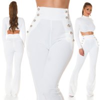 Elegant womens high waist flare trousers with buttons...