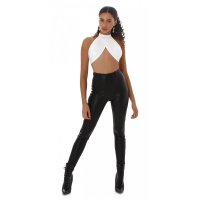 Cropped womens halterneck wrap top faux leather white