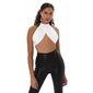 Cropped womens halterneck wrap top faux leather white