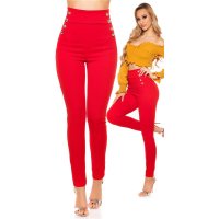 Elegant womens high waist cloth trousers with buttons red UK 10 (S)