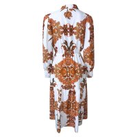 Long womens summer maxi dress with paisley pattern cream-brown