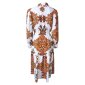 Long womens summer maxi dress with paisley pattern cream-brown