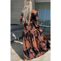 Long womens summer maxi dress with paisley pattern black/brown