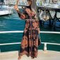 Langes Damen Sommer Maxikleid mit Paisley-Muster Schwarz-Braun