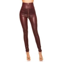 Sexy womens wet look high-waisted leggings with zipper wine-red UK 16 (XL)