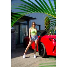 Sexy womens fine rib halterneck crop top green