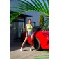 Sexy womens fine rib halterneck crop top green