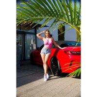 Sexy womens fine rib halterneck crop top fuchsia