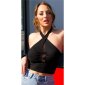 Sexy Damen Neckholder Feinripp Crop-Top Schwarz
