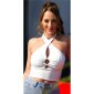 Sexy Damen Neckholder Feinripp Crop-Top Weiß