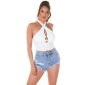 Sexy Damen Neckholder Feinripp Crop-Top Weiß