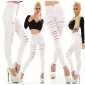 Womens high waist skinny jeans with rips destroyed look white