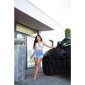 Damen Neckholder Crop-Top mit Blumenmuster Türkis