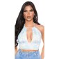 Damen Neckholder Crop-Top mit Blumenmuster Türkis