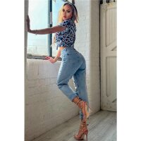 Sommer Damen-Bluse mit Animalprint Leopard Hellblau