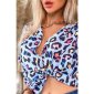 Womens summer blouse with animal print leopard light blue