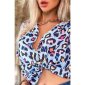 Sommer Damen-Bluse mit Animalprint Leopard Hellblau