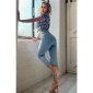 Sommer Damen-Bluse mit Animalprint Leopard Hellblau