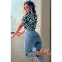 Sommer Damen-Bluse mit Animalprint Leopard Mintgrün