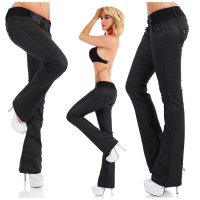 Damen Bootcut-Jeans in Leder-Look Wetlook inkl....