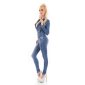 Skinny womens long-sleeved jeans jumpsuit with zipper blue