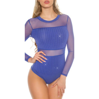 Sexy Glamour Body-Shirt mit Strass und Netzstoff Blau Einheitsgröße (34,36,38)
