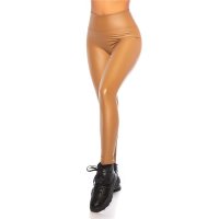 Sexy Thermo Glanz Leggings mit Futter Wetlook Cappuccino
