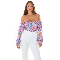 Floral womens long-sleeved off-the-shoulder Latina top lilac