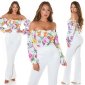 Floral womens long-sleeved off-the-shoulder Latina top white