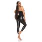 Womens strappy top with faux leather and rivets black