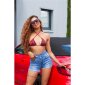Womens high waist jeans hot pants with cut-outs blue