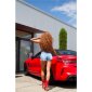 Womens high waist jeans hot pants with cut-outs blue