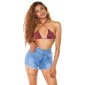 Womens high waist jeans hot pants with cut-outs blue