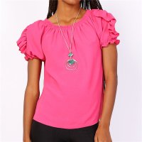 Sommerliches Damen Basic Shirt Kurzarm mit Halskette Pink